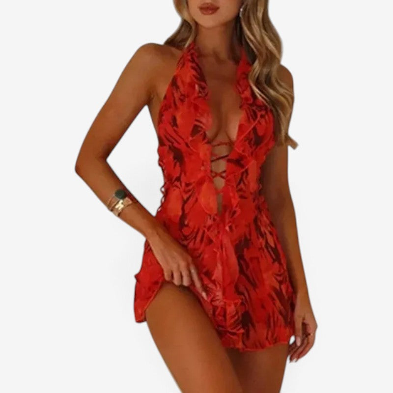 Glenda™ Ruffled halter midikjole