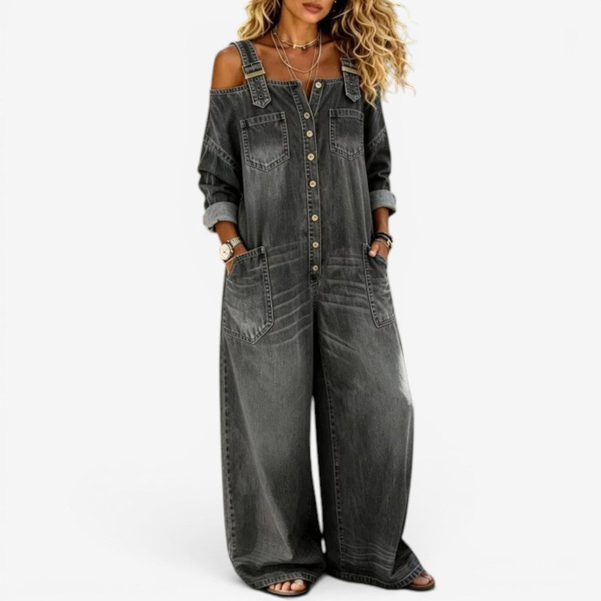 Lianne™ Denim‑overall med bare skuldre