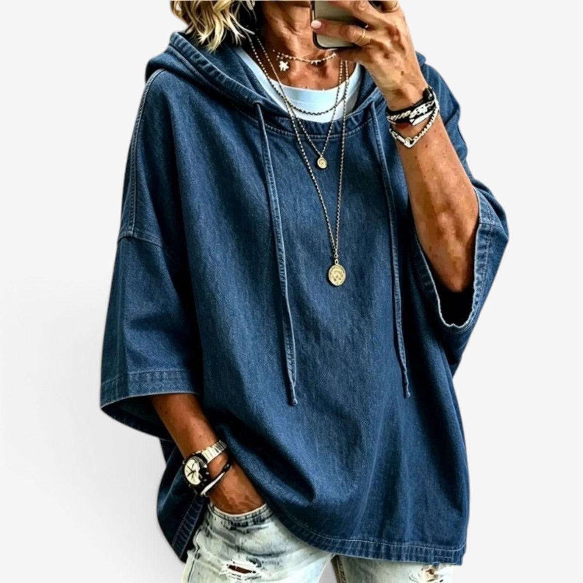 Richelle™ Oversized denimhætte-top