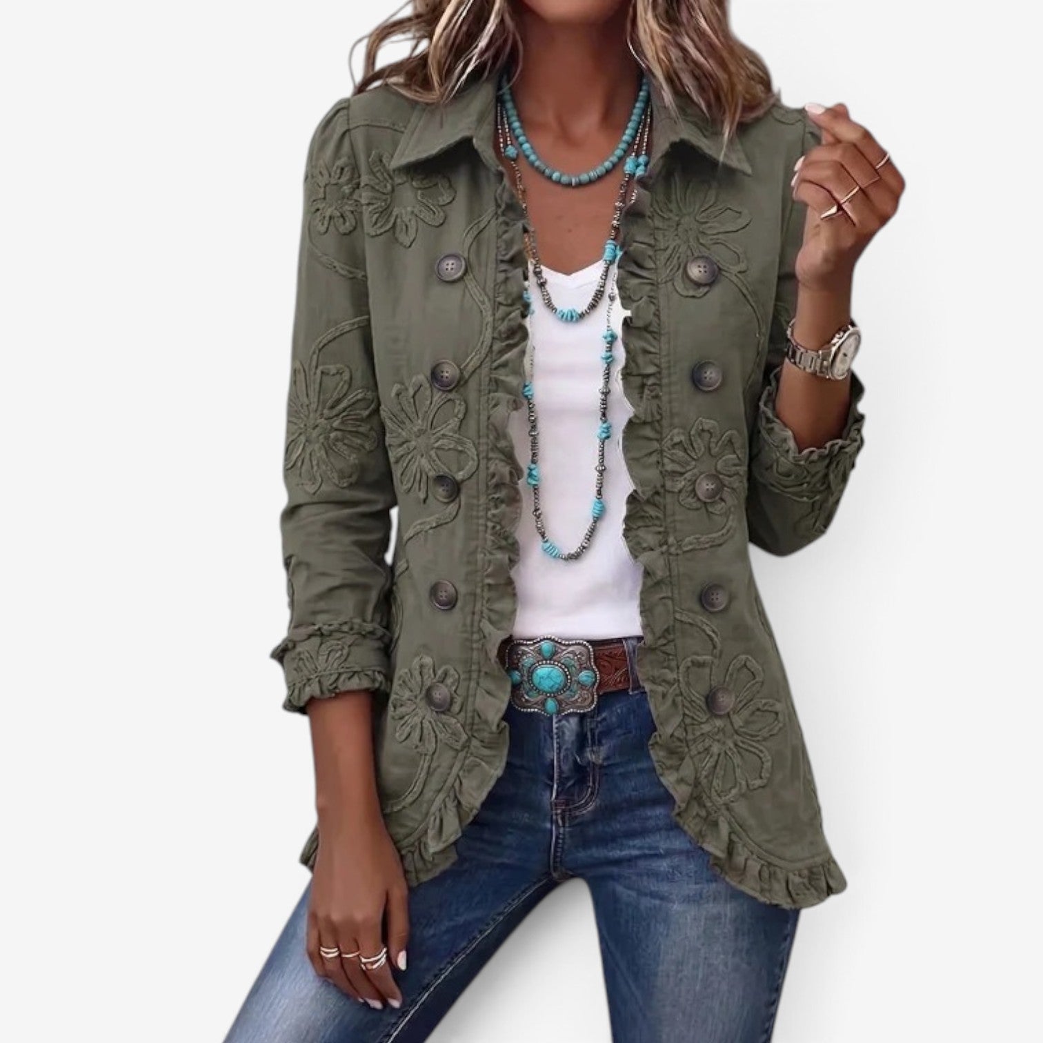 Shelaine™ Blomsterblazer med flæser