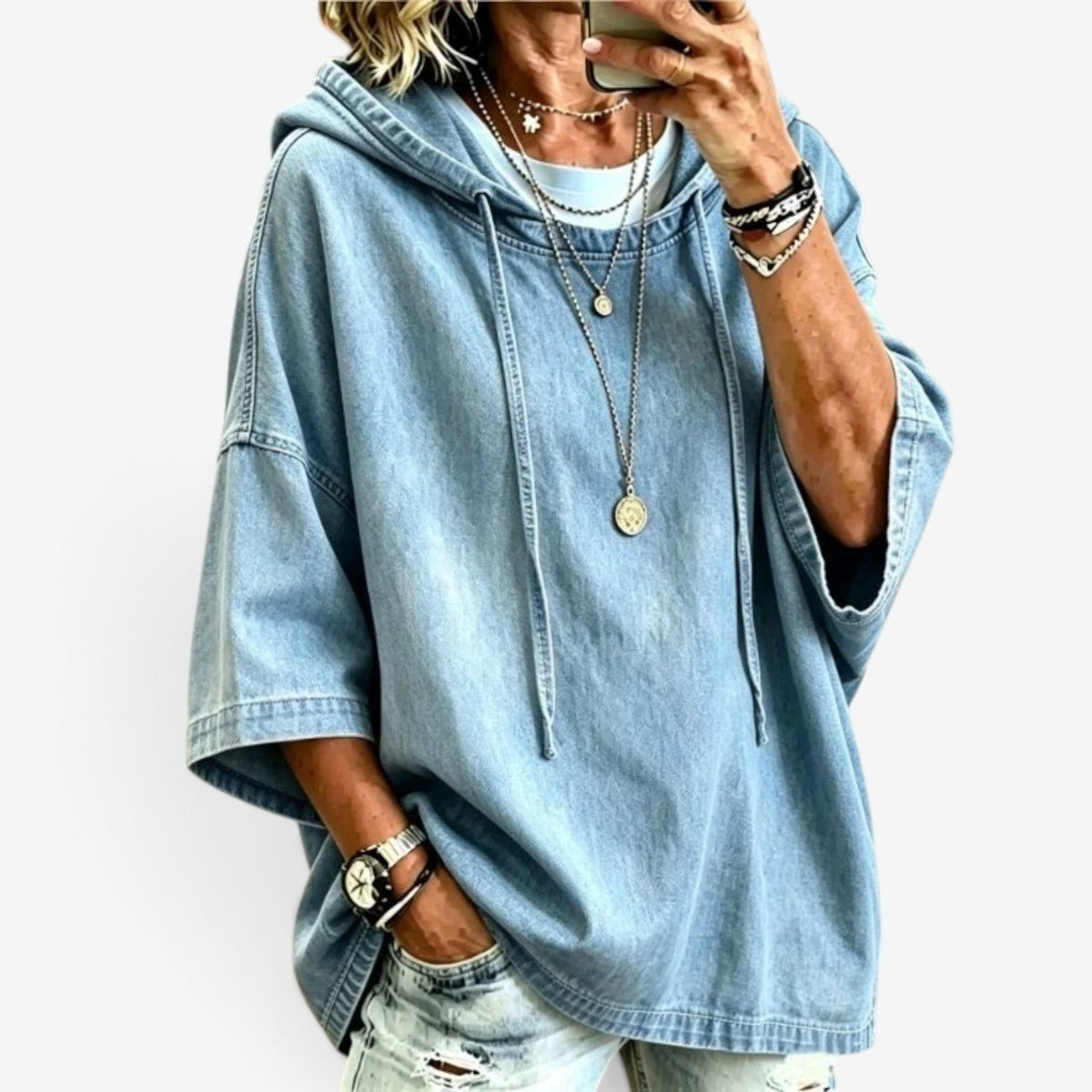 Richelle™ Oversized denimhætte-top