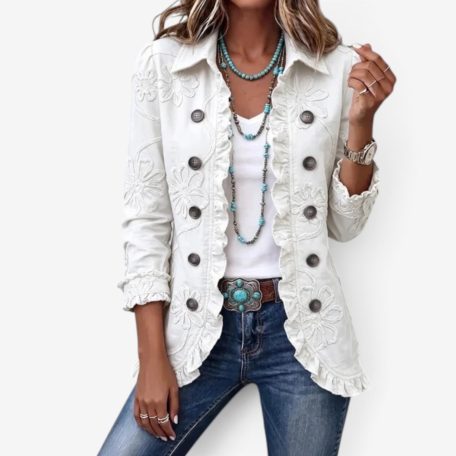 Shelaine™ Blomsterblazer med flæser
