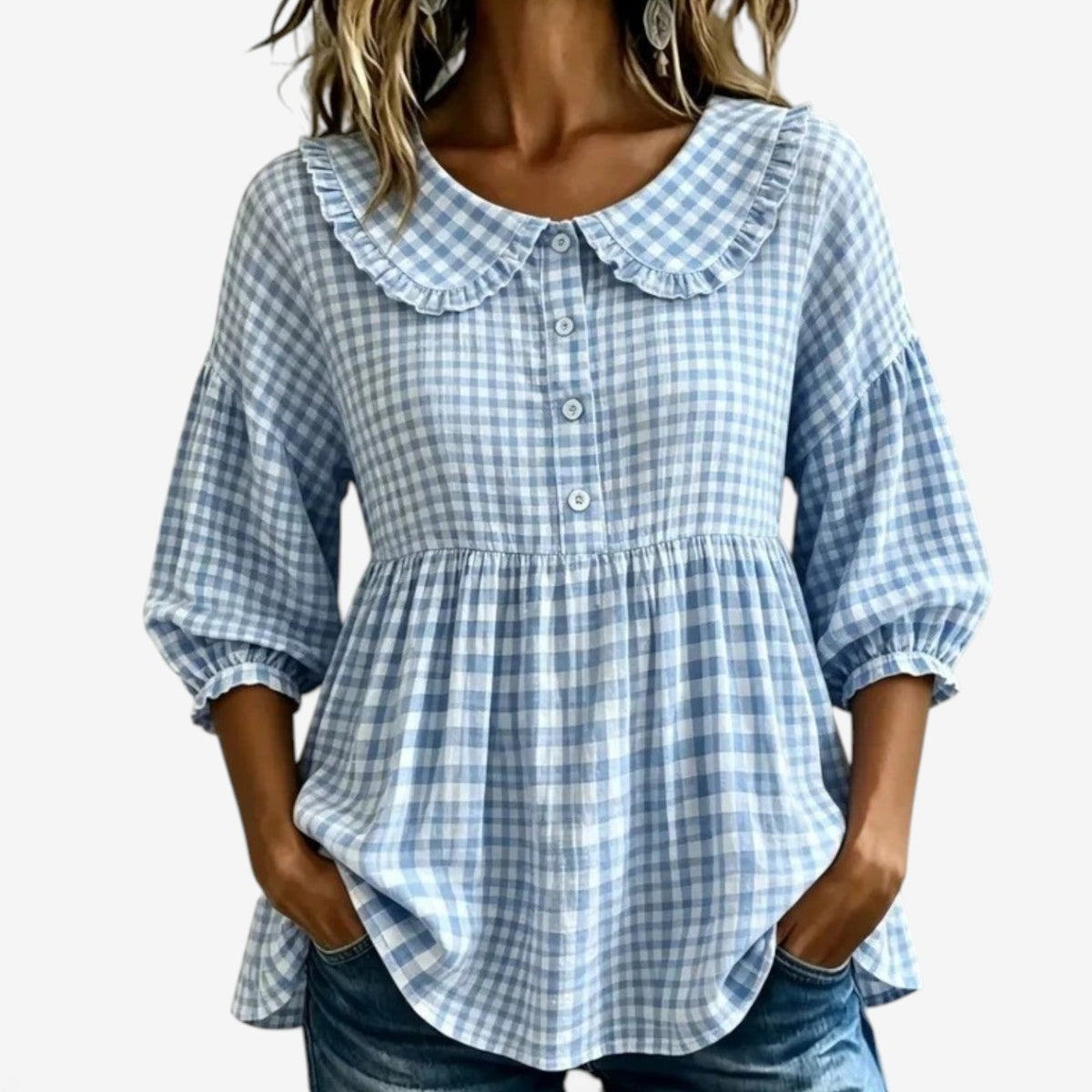 Adella™ Ruffle-krave peplum bluse
