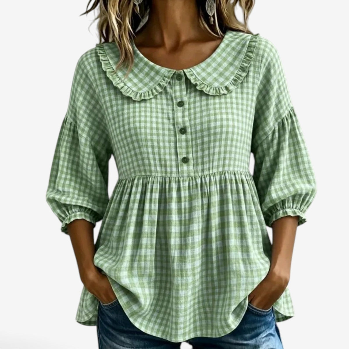 Adella™ Ruffle-krave peplum bluse