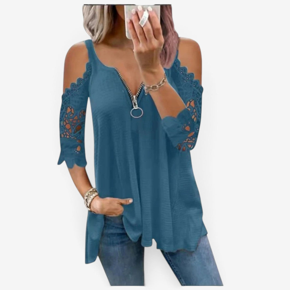 Deliah™ Bluse med blondeærmer