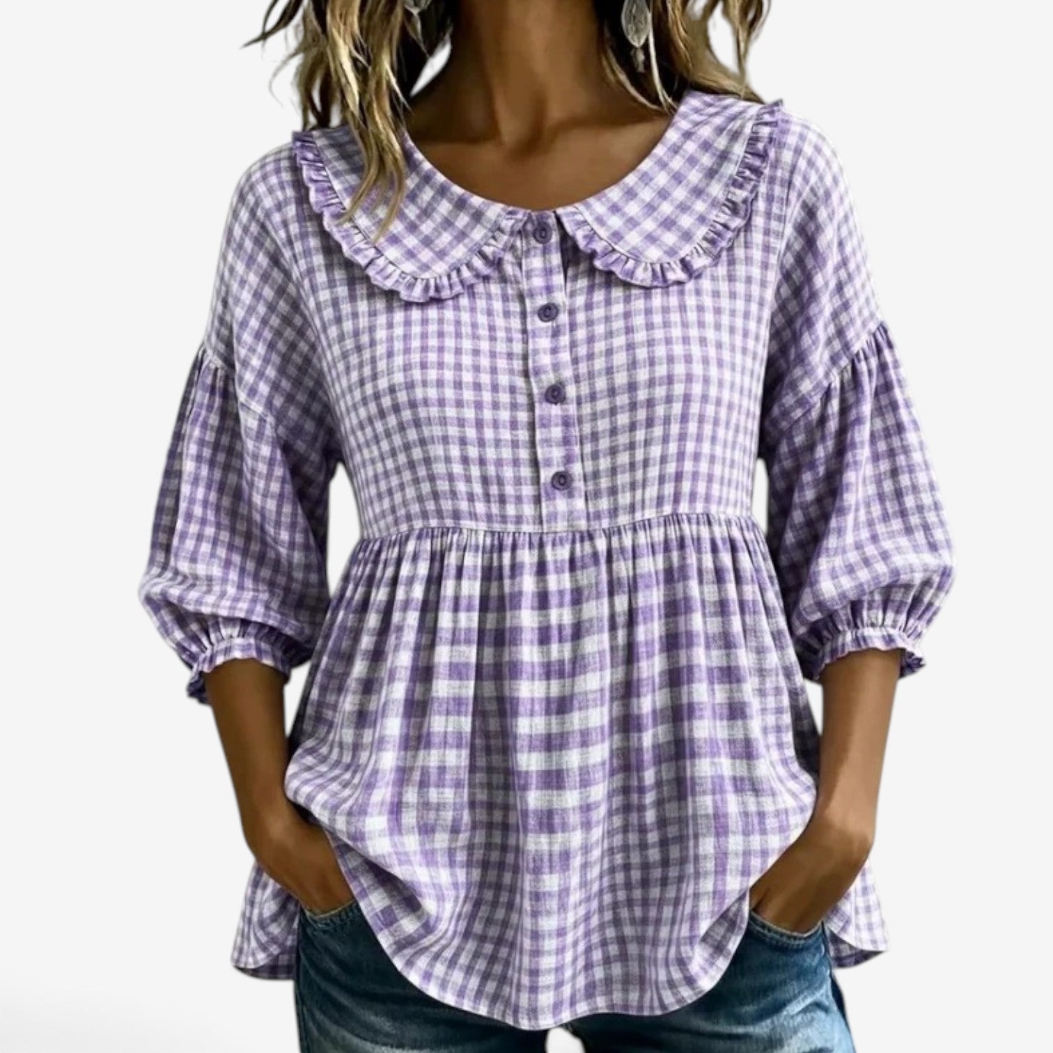 Adella™ Ruffle-krave peplum bluse