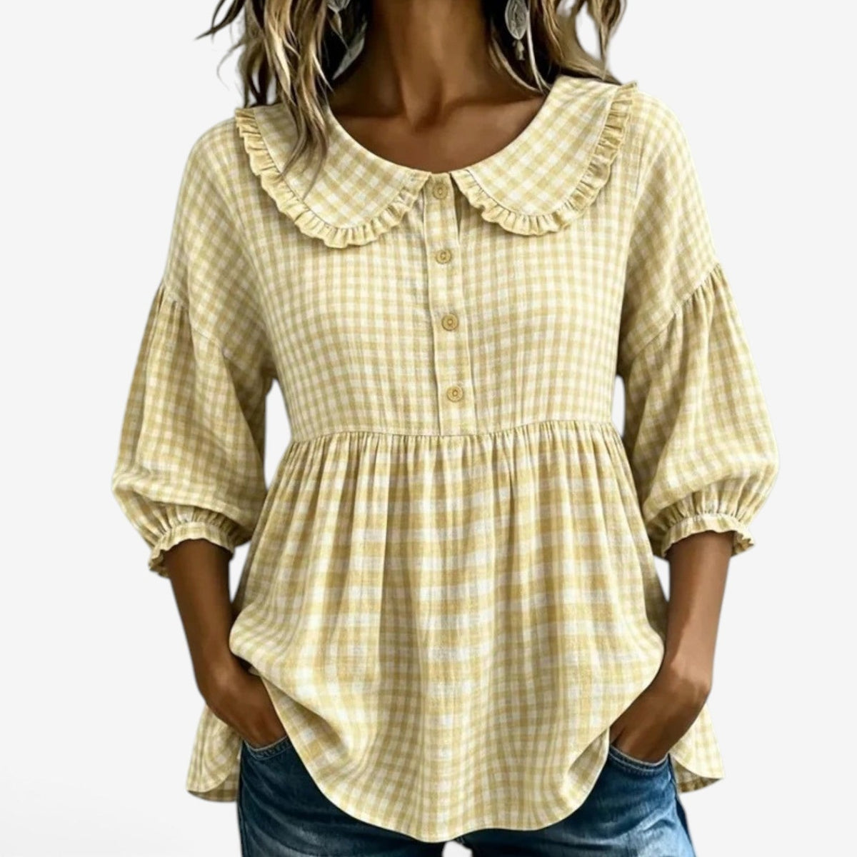 Adella™ Ruffle-krave peplum bluse