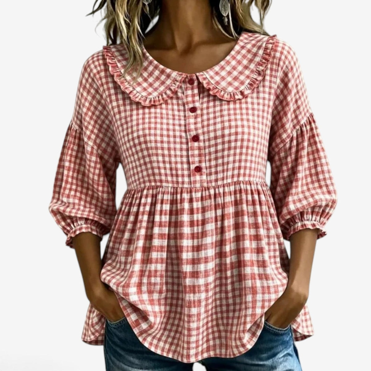 Adella™ Ruffle-krave peplum bluse