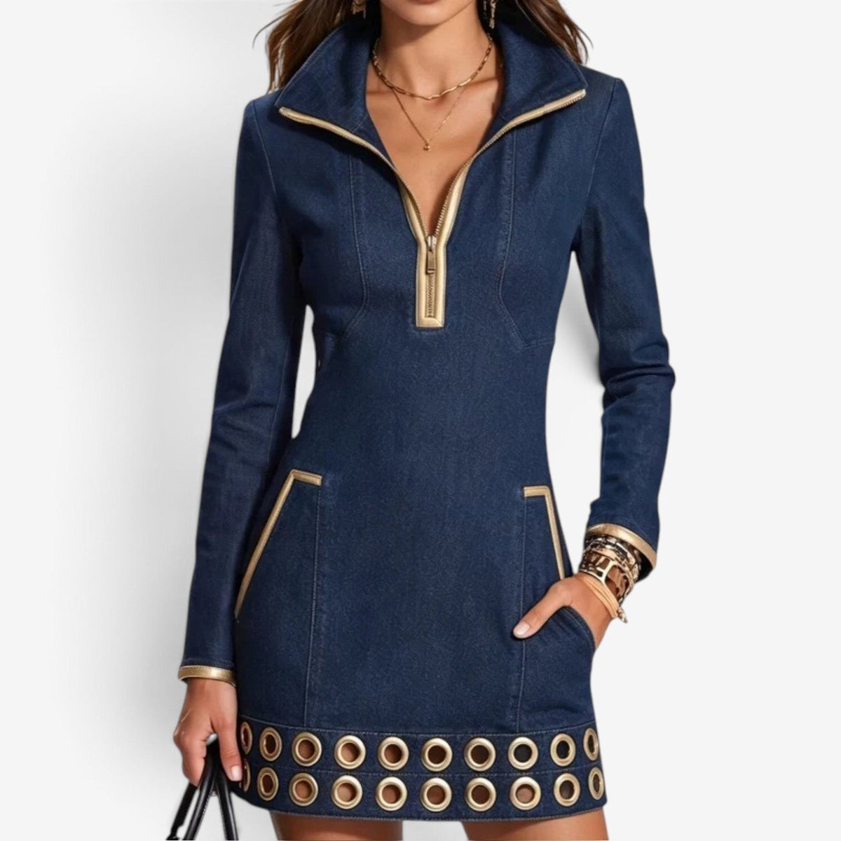 Jessa™ Metallisk denim minikjole