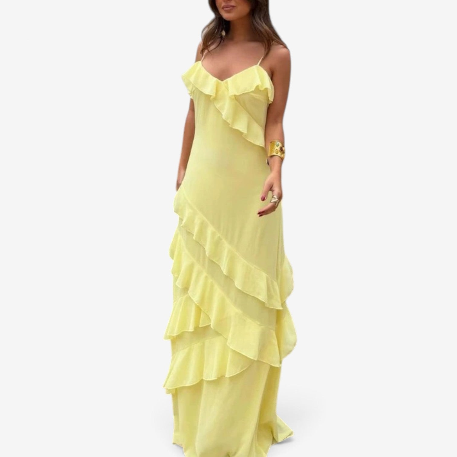 Adel™ Maxikjole med flæser i chiffon