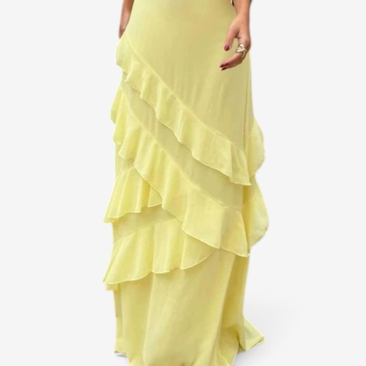 Adel™ Maxikjole med flæser i chiffon