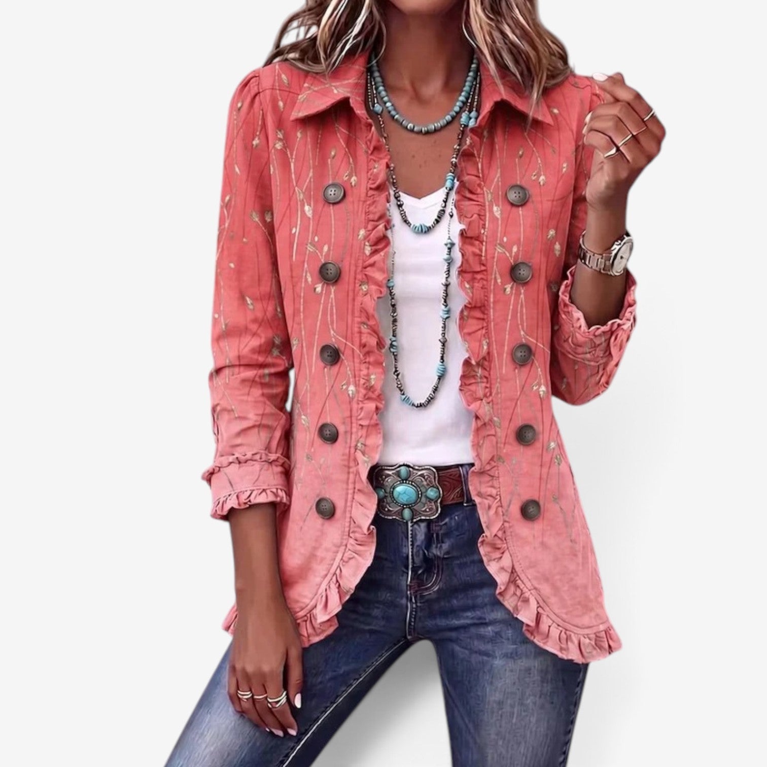 Shelaine™ Blomsterblazer med flæser