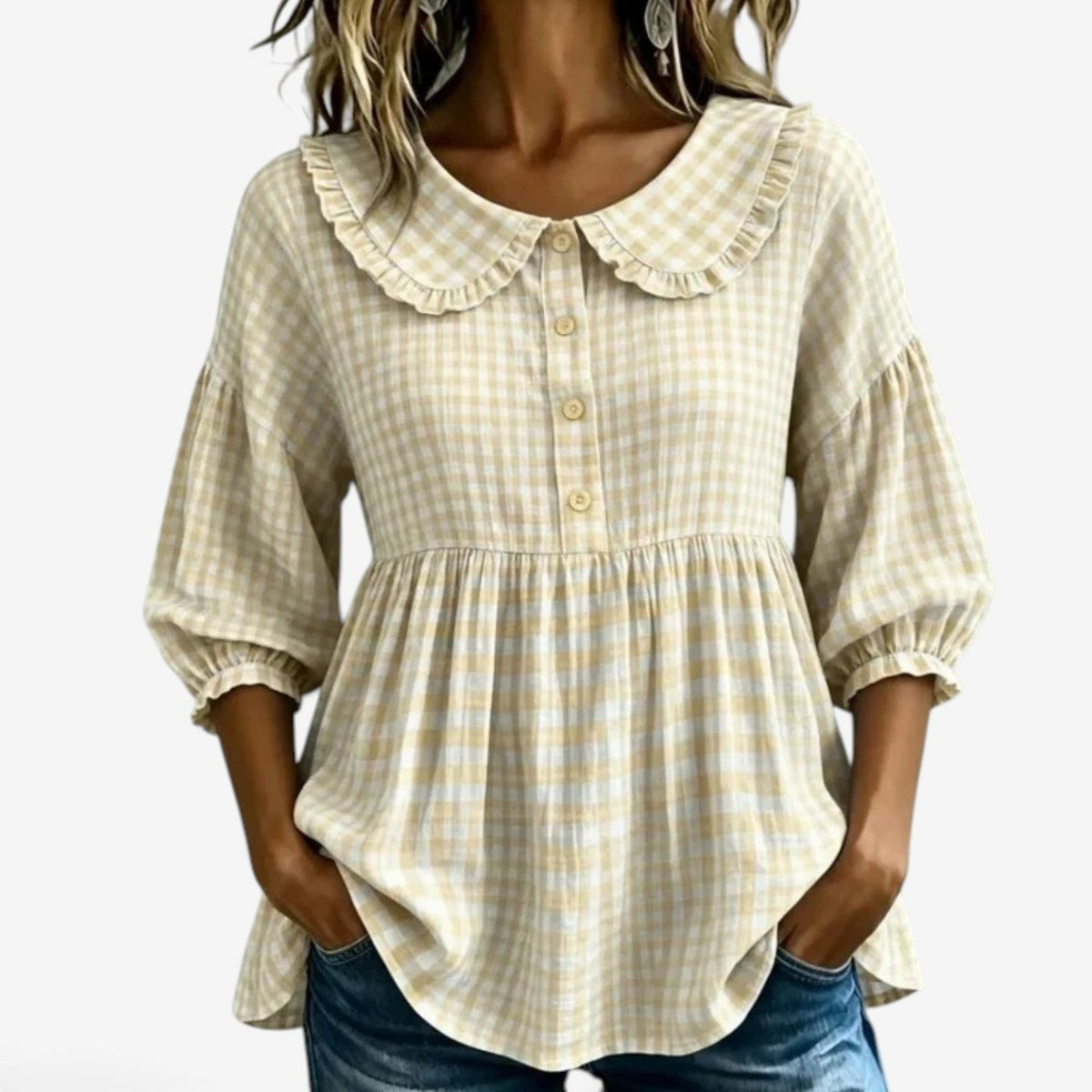 Adella™ Ruffle-krave peplum bluse