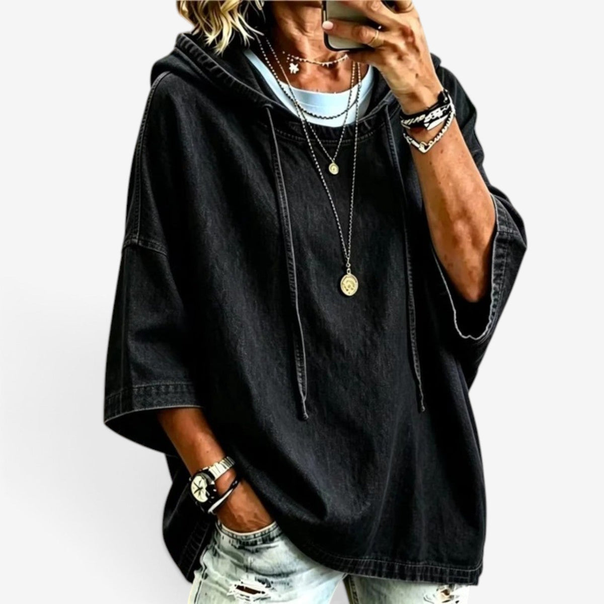 Richelle™ Oversized denimhætte-top
