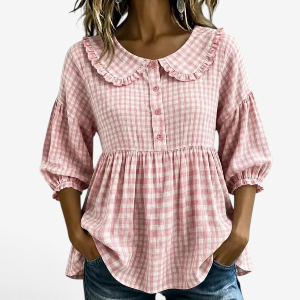 Adella™ Ruffle-krave peplum bluse