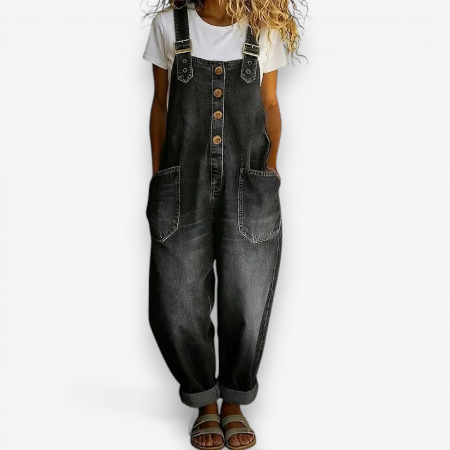Cecilie™ brede denim overalls