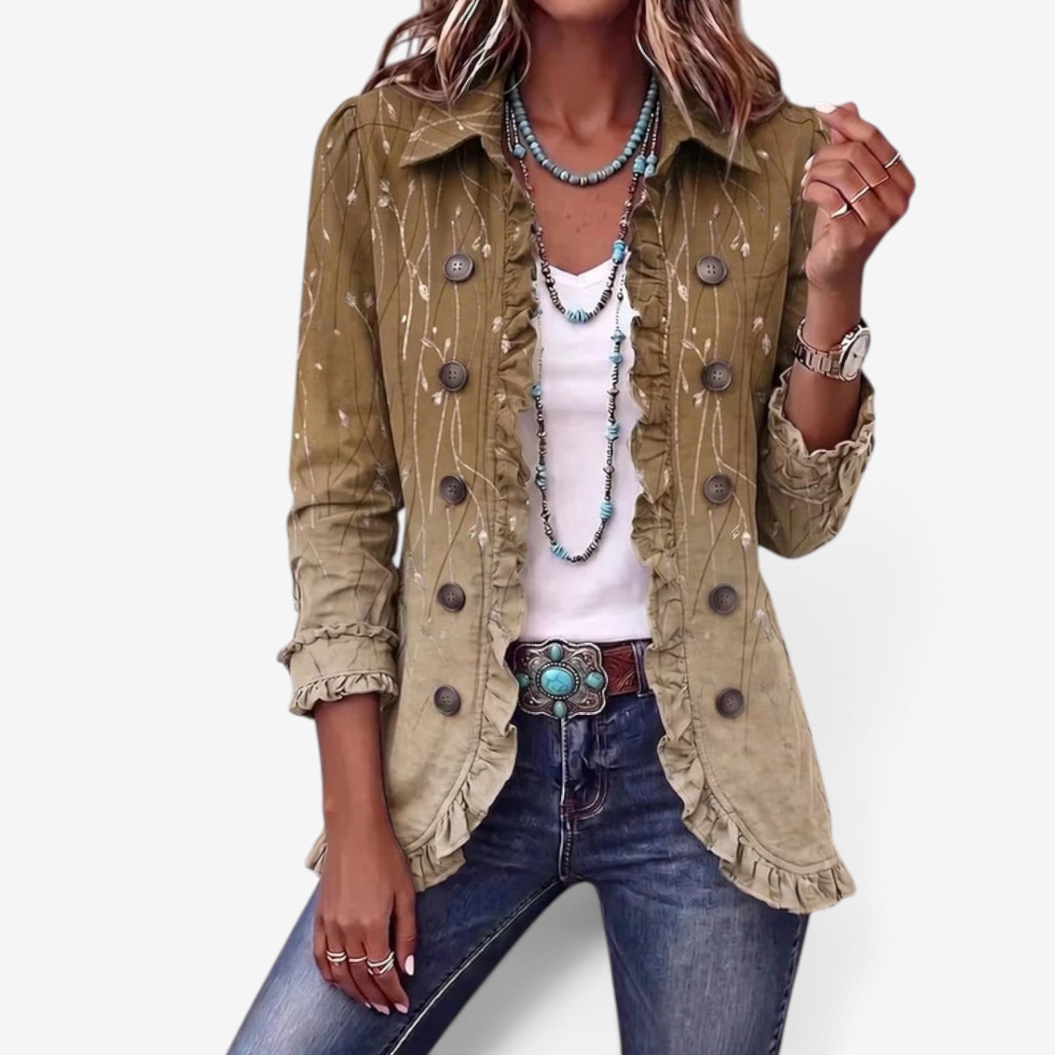 Shelaine™ Blomsterblazer med flæser