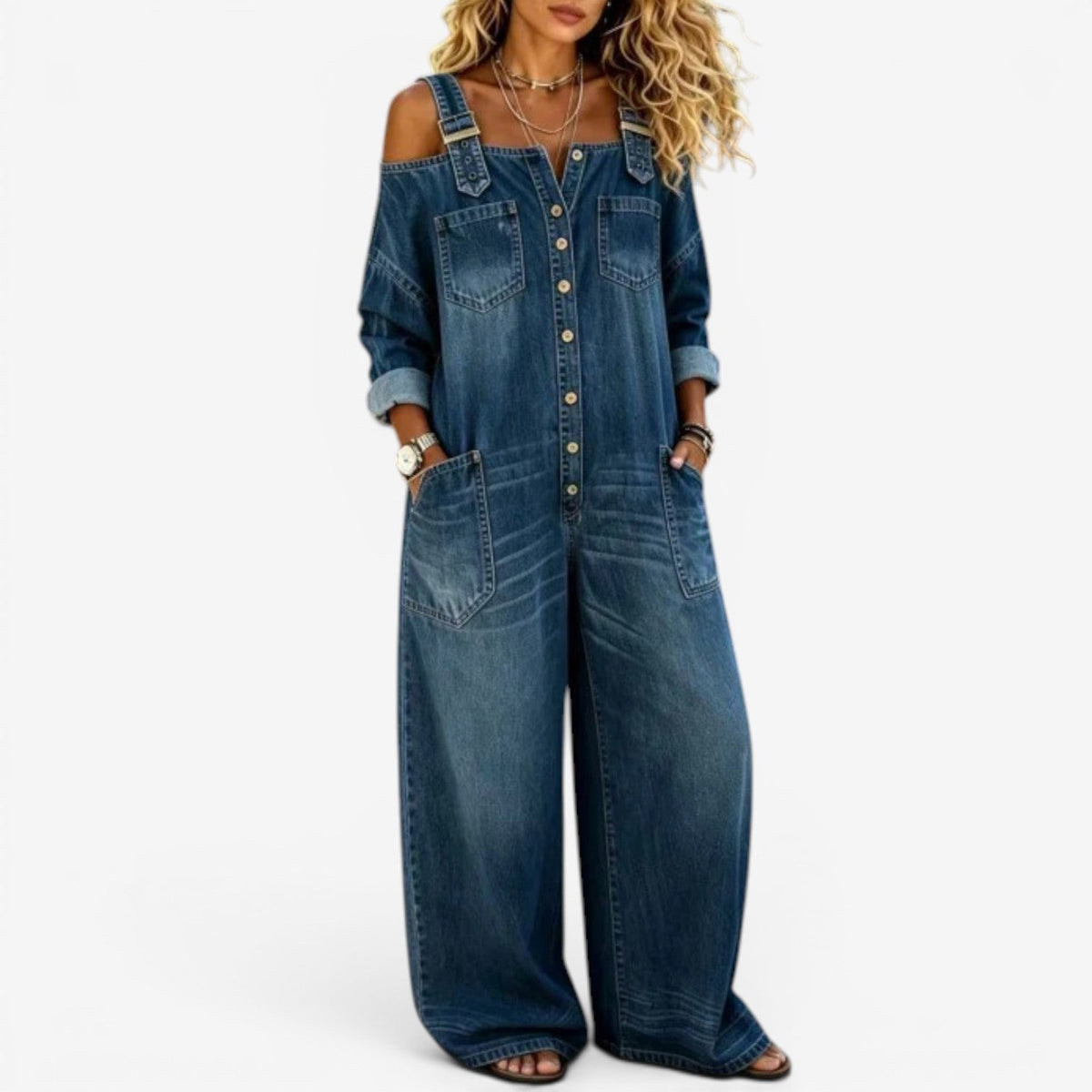 Lianne™ Denim‑overall med bare skuldre