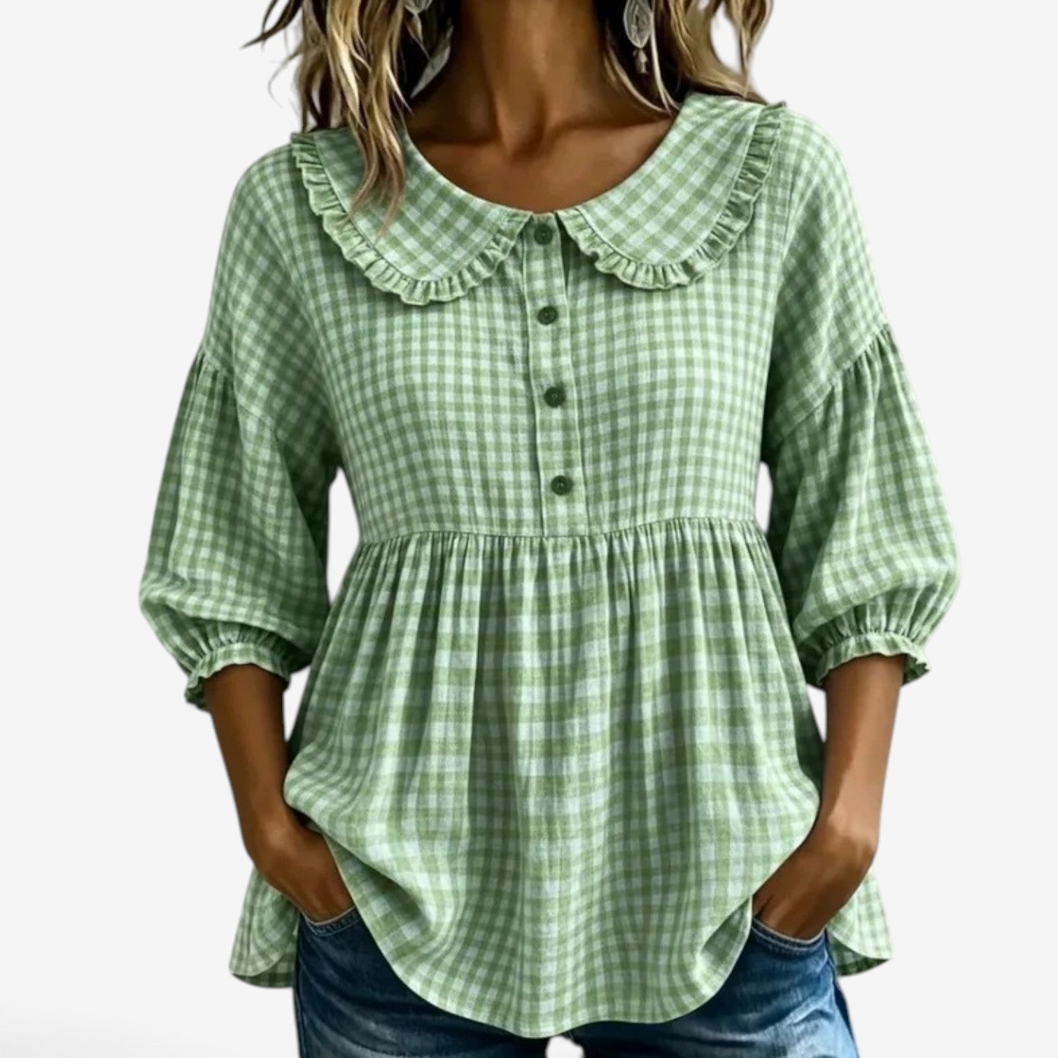 Adella™ Ruffle-krave peplum bluse